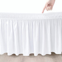 Wrap Around Bed Skirts Dust Ruffles Bed Skirt with Adjustable Elastic Belt White