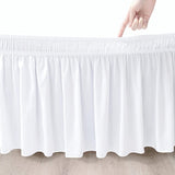 Wrap Around Bed Skirts Dust Ruffles Bed Skirt with Adjustable Elastic Belt White