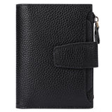 Genuine Leather Women's Wallet Short RFID Blocking Purse with Zipper Black