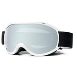 OTG Anti Fog Ski Goggles  UV400 Protection Anti Fog Lens White Frame and Silver Mirrored Lens