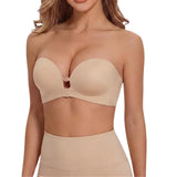 Women Push Up Bra Front Closure Wireless Seamless Convertible Nude