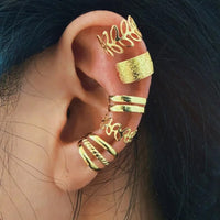 15Pcs Set Unisex Clip On Non-Piercing Earrings Fake Helix Cartilage Conch Ear Decorations Gold