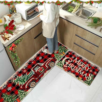 2PCS Christmas Floor Mats Set – Non-Slip Rugs for Kitchen Bathroom Living Room and Doorway Style 2