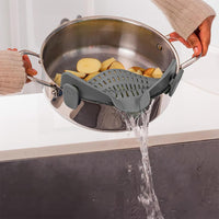 Clip-On Silicone Kitchen Strainer – For Pasta  Noodles  Vegetables  Fruit Gray