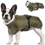 Winter Dog Coat Water Repellent Jacket for Small and Large Breeds Army Green