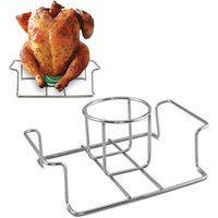 Beer Can Chicken Holder Stainless Steel Stand with Handle for Grill & Smoker Style 2