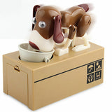 Robotic Eating Dog Electric Coin Bank Toy Fun Money Saving Bank Brown