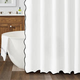 Shower Curtain Linen Textured with Hooks Wavy Edge Washable Waterproof White