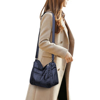 Women Multi Pocket Crossbody Bag Ladies Shoulder Bag PU Leather Mommy Bag Dark Blue