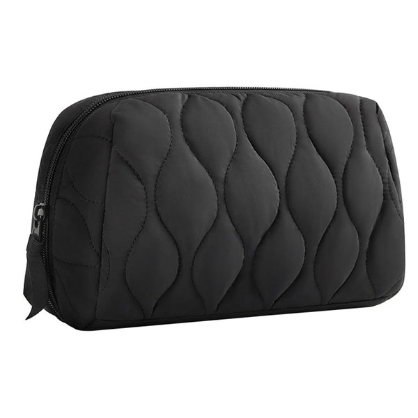 Travel Makeup Bag Puffy Padded Cosmetic Organizer Case Wide Opening Toiletry Pouch Black