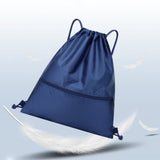 Water-resistant Drawstring Backpack Bag Portable Gym for Outdoor Travel Dark Blue