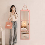 Foldable 3-Panel Full Length Mirror with Handle for Makeup Dance Practice Pink