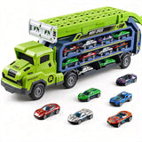 Foldable 3-Layer Car Race Track Toy Set with Carrier Truck and 6 Toy Cars Green