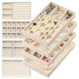 4pcs Stackable Jewelry Organizer Boxes Set for Earrings Rings Necklaces Bracelets Beige