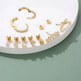 12 Pairs Studs and Hoops Set Earrings Fashion Cartilage Stackable Jewelry for Women Gold