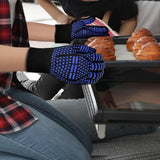 Double Sided Silicone BBQ Gloves Heat Resistant Non Slip Oven Mitts Blue