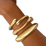 3Pcs Women’s Chunky Bangle Bracelets – Wide Stackable Wrist Cuffs Fashion Jewelry Gift Gold