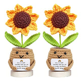 2Pcs Handcrafted Sunflower Doll Soft Acrylic Fabric Yarn Decor with Motivational Card