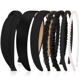 7-Piece Retro Pearl and Ribbon Hair Headband Set for Women Black Set