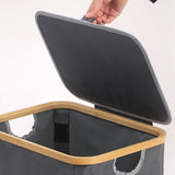 100L Laundry Basket with Lid Removable Bag & Bamboo Handles Gray
