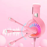 Wired Over-Ear Gaming Headset with RGB LED Lights and Noise-Canceling Mic Pink