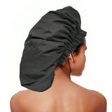 2 PCS Extra Large Waterproof Reusable PEVA Shower Caps for Long Hair Black