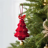 3PCS Flocked Christmas Tree Hanging Ornaments with Bell Pendants