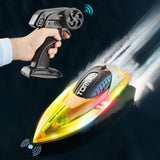Remote Control Boat Rechargeable with LED Lights for Pool and Lake Orange