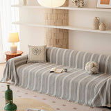 Striped Chenille Throw Blanket Sofa Couch Cover for Living Room Light Gray