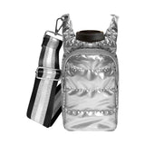 Quilted Insulated Water Bottle Carrier Bag Stylish Puffer Crossbody Hydrowater Pouch with Card Holder Pocket Silver
