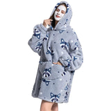 Adult Extra Long Oversized Hoodie Wearable Blanket Plush Sweatshirt Soft Fleece Gray Raccoon