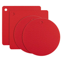 4Pcs Multipurpose Silicone Trivet Mats Heat Resistant Pot Holder Pads for Kitchen Red