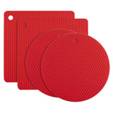 4Pcs Multipurpose Silicone Trivet Mats Heat Resistant Pot Holder Pads for Kitchen Red