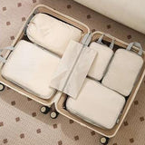 6Pcs Set Packing Cubes Travel Bags Compression Packing Organizer Bags for Travel Suitcases Storage Bags Beige