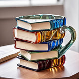 300ml Painted Book Mug Novelty Glass Coffee Cup for for Book Lover Style 2