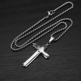 Crucifix Pendant Necklace Titanium Steel Unisex Chain - Silver