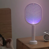 2-in-1 Electric USB Rechargeable Fly Swatter and Mosquito Killer Racket White