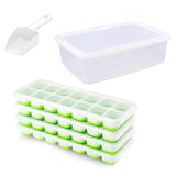 Large Capacity Ice Cube Tray Set with Storage Bin and Scoop Green