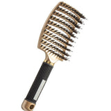 Detangle Nylon Boar Bristle Brush Head Scalp Comb Gold