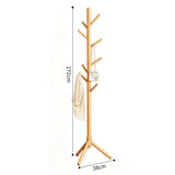 Wooden Coat Rack Freestanding with 8 Hooks for Bedroom Office Natural Wood