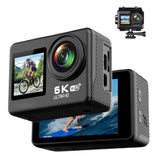 6K 30FPS Action Camera with Waterproof Case Dual Screens and EIS Stabilization