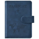 Passport Holder Protective Leather Cover Wallet With Secure Button Closure For Travel Essentials Blue