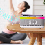 4-in-1 Bluetooth Stereo Sound Speaker with RGB Light Fast Wireless Phone Charger Alarm Clock White Noise Machine White