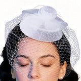 Birdcage Veil Bridal Headpiece Vintage Mesh Rose Hair Accessory White