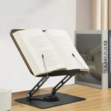 Book Stand with 360 Degrees Rotating Base for Reading Adjustable Book Holder with Elastic Clips Coffee