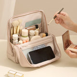 2PCS Portable PU Leather Standing Makeup Organizer Bag Makeup Pouch