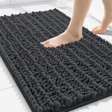Chenille Bathroom Rug Mat with Non Slip Rubber Backing for Home Decor Grey