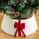 Christmas Tree Skirt Collar with Bow for Stand and Wire Cover White