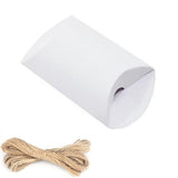 50 PCS Kraft Paper Pillow Gift Boxes with Ribbons for Weddings and Parties White