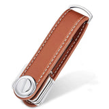 Leather Smart Key Holder Folding Key Organizer Clip Keychain Brown